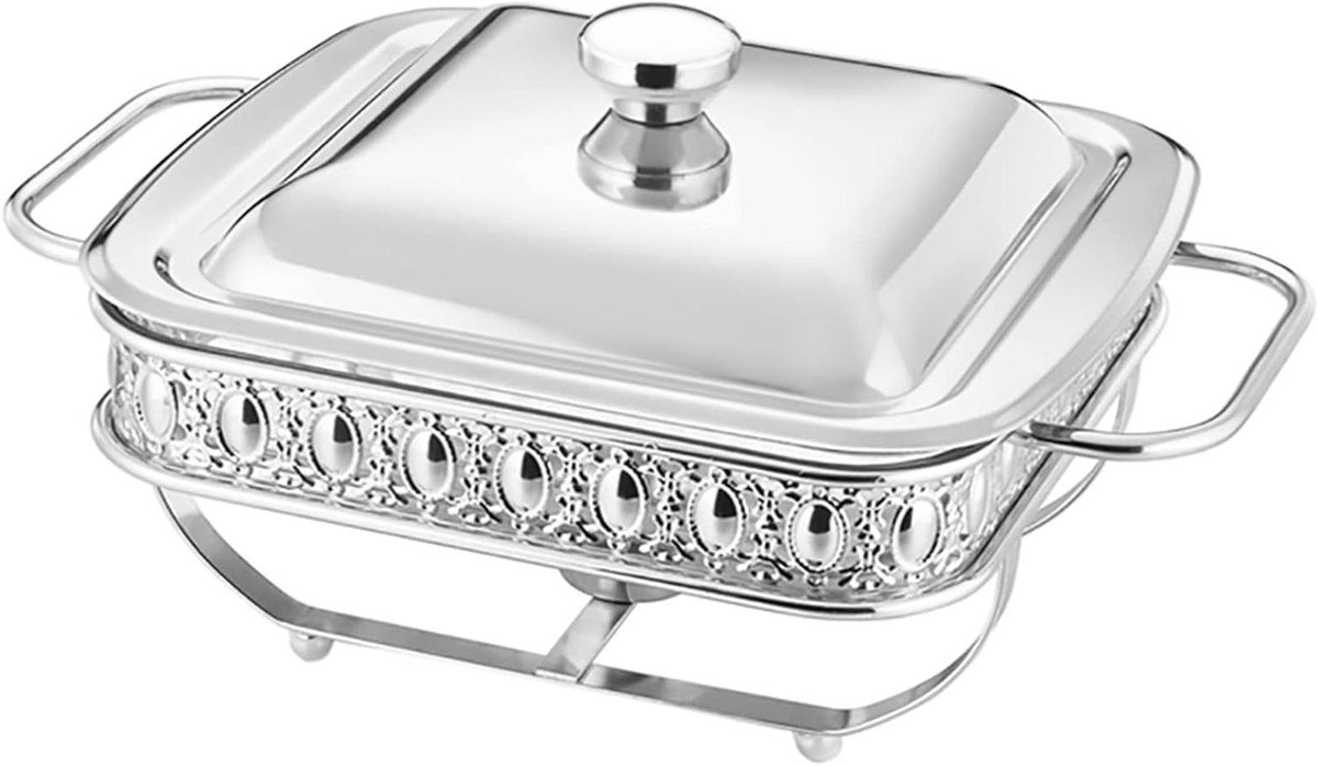 Chafing Dish Buffet Set - Warmhoudbak Buffet - Buffetten Organiseren - Spiegelglans Afwerking - 1.8 Qt - Zilver