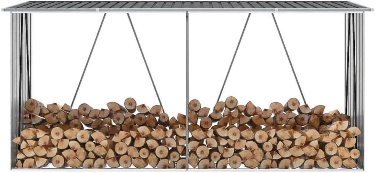 Opbergschuur Tuinhuis - Houthok Tuinschuurtje - Hout Opslaan - Verhoogde Vloer - 330x84x152 cm - Antraciet