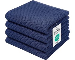 SnelShoppen - Moosfor Theedoeken 100% Katoen, 32 x 72 cm, Zachte Absorberende Keukendoeken, Pluisvrije Vaatdoeken, 4 Stuks in Marineblauw voor Keuken