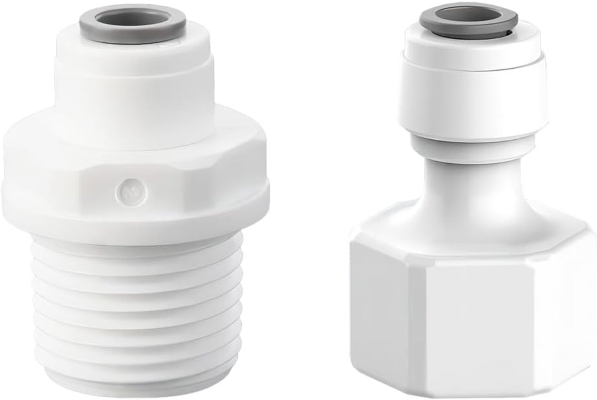 SnelShoppen - 2 Stuks Waterfilter Slangconnector, 1/4 inch naar 1/2 inch Vrouwelijk en 1/4 inch naar 1/2 inch Mannelijk, RO Waterfilter Aansluiting, H