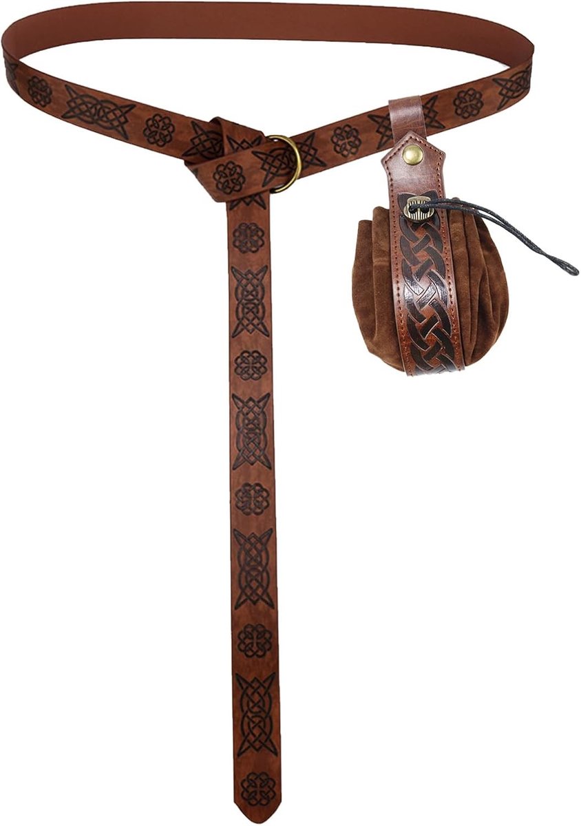 Medieval Leren Riem met Viking Tas, Vintage Accessoire voor Feest, Halloween en Renaissance Larp