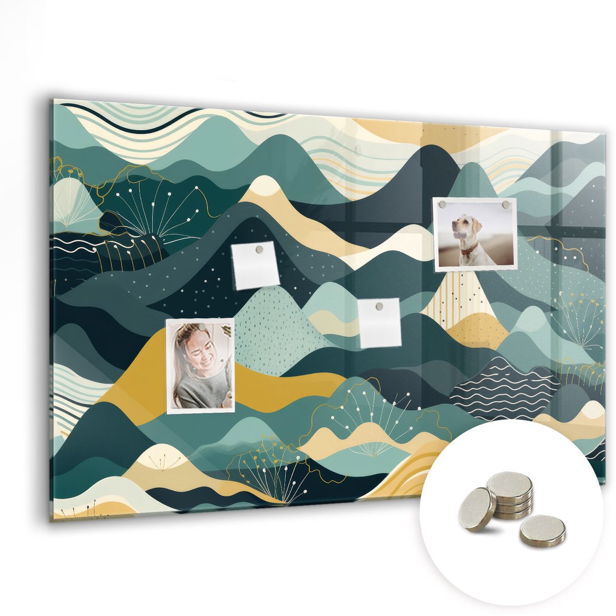 Coloray Glazen Magneetbord - Magnetisch Bord Berglandschap - 90x60 cm - Veelkleurig Magneetbord - Magnetic Board - Woonkamer Decoratie