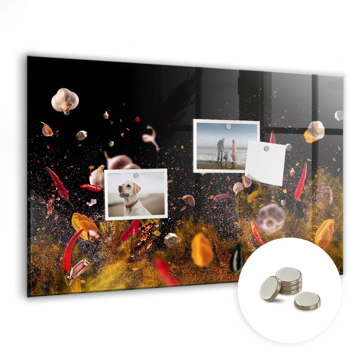 Coloray Glazen Magneetbord - Magnetisch Bord Groenten - 60x40 cm - Veelkleurig Magneetbord - Magnetic Board - Keuken Decoratie