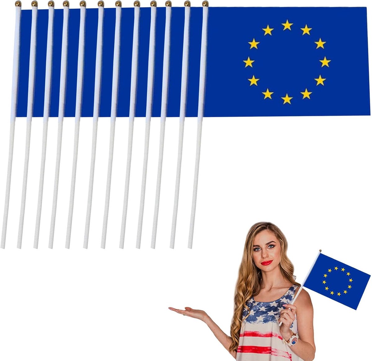 SnelShoppen - Europese Vlag - Handheld Mini Vlaggen EU Vlag, Europese Unie Stokvlag voor Parades, Carnaval, Feest - 14 x 21 cm, 10 Stuks