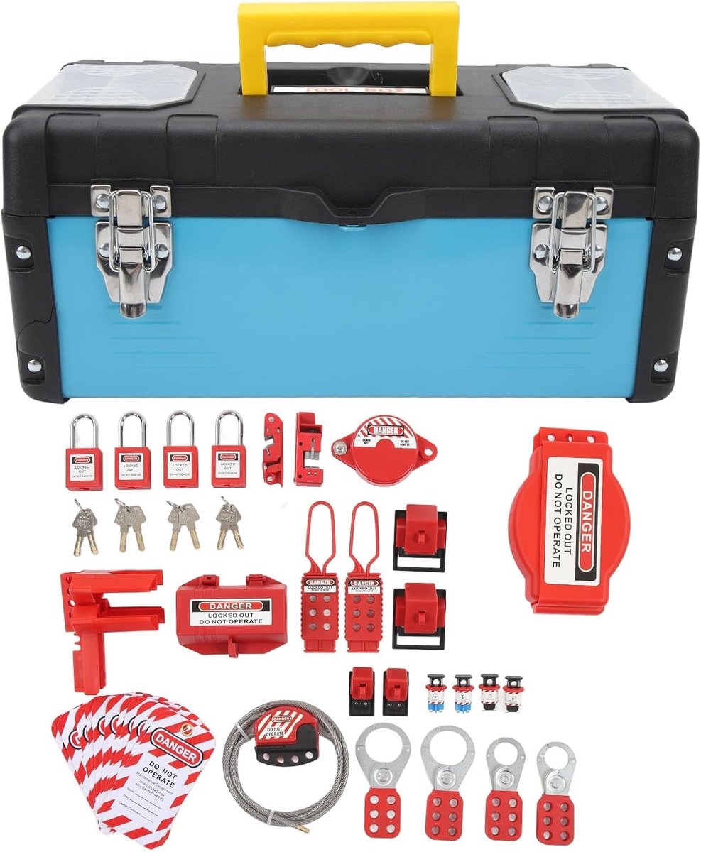 SnelShoppen - 47-delige Elektrische Lockout Tagout Kit, Veiligheidssloten, Loto Tags Lockout Set met 12 Veiligheidslabels, Gereedschapskoffer, Kabelbi