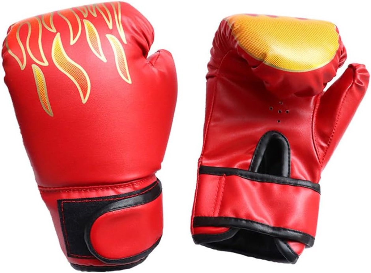 SnelShoppen - Kickboks Handschoenen Martial Arts Bokshandschoenen Training Sparring Muay Thai Rood PU Ademend Verstelbaar voor Mannen Vrouwen