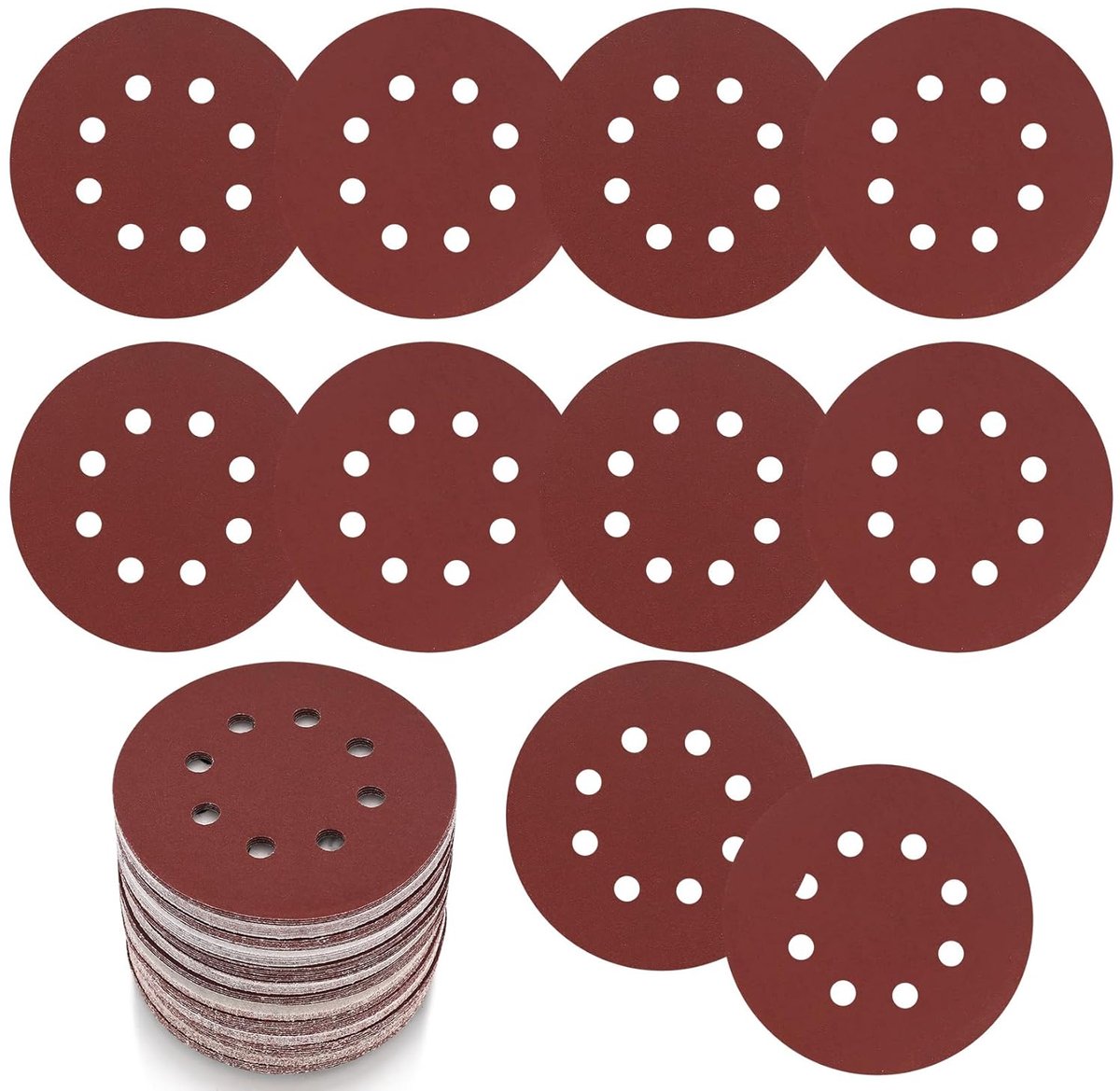SnelShoppen - Schuurpapier 30 stuks, 125mm, 80 Korrel, 8 Gaten | Schuurdiscs van Aluminium Oxide, Duurzaam en Efficiënt voor Schuren en Slijpen