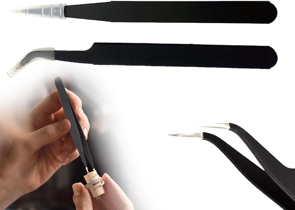 SnelShoppen - Pack van 2 RVS Pincetten, Precisie Pincetten, Antistatisch, Wimperpincetten, Roestvrij Staal, Rechte en Gebogen Tips, Wimperextensions P