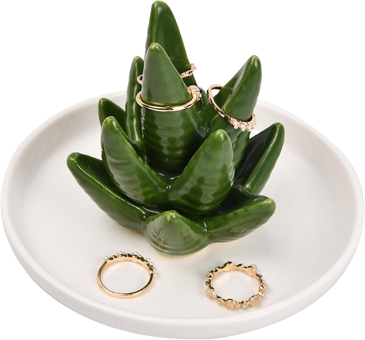 SnelShoppen - Aloe Sieradenstandaard voor Vrouwen, Cactus Ringhouder, Ringen, Oorbellen, Armbanden, Glazuur Keramiek, Decoratief en Functioneel