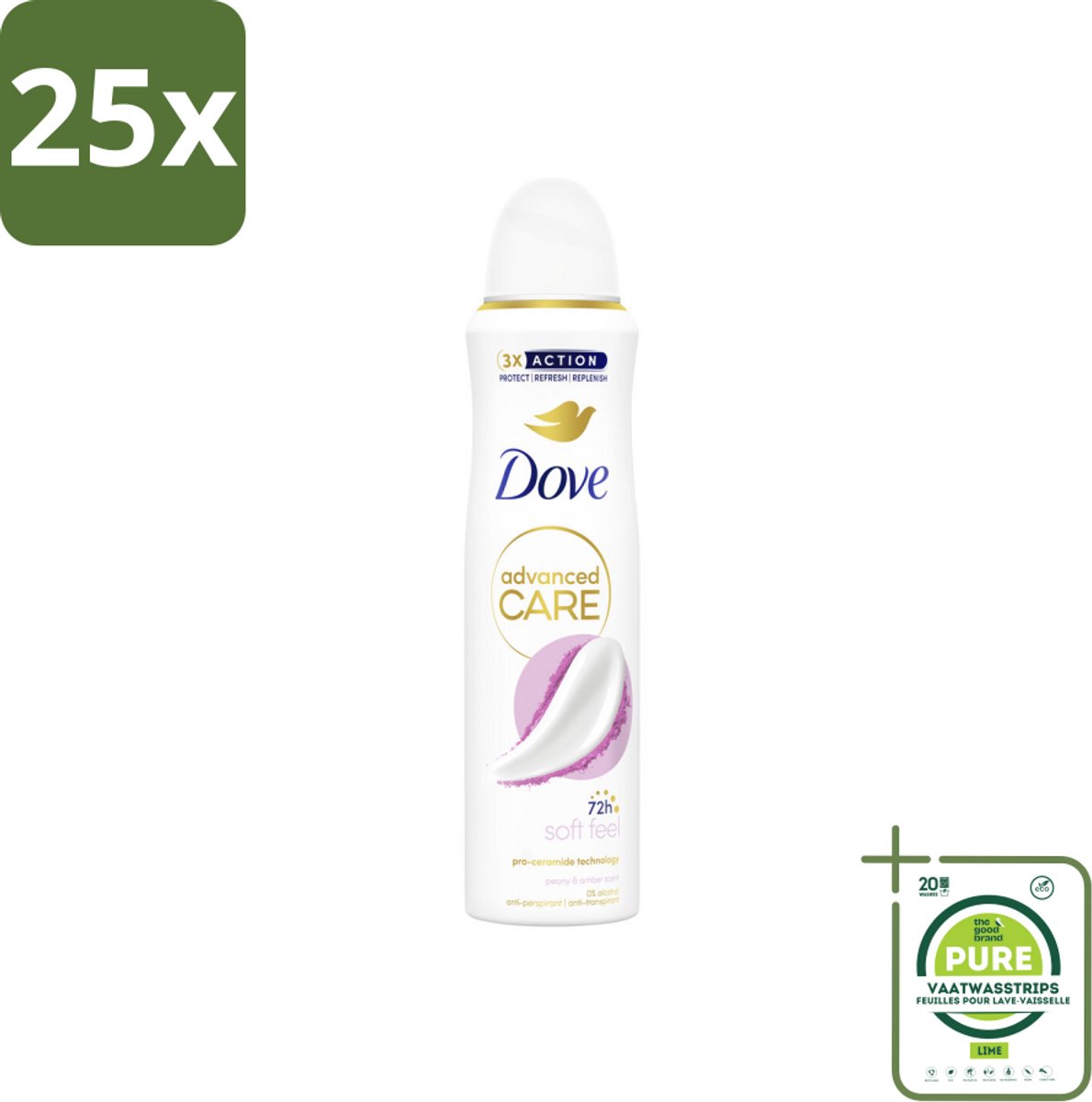 25 x Dove Deodorant Spray - Soft Feel - 150 ml - Grootverpakking - Dove Deodorant - Antitranspirant - Deodorant Spray - Zachte Geur - Pioenroos