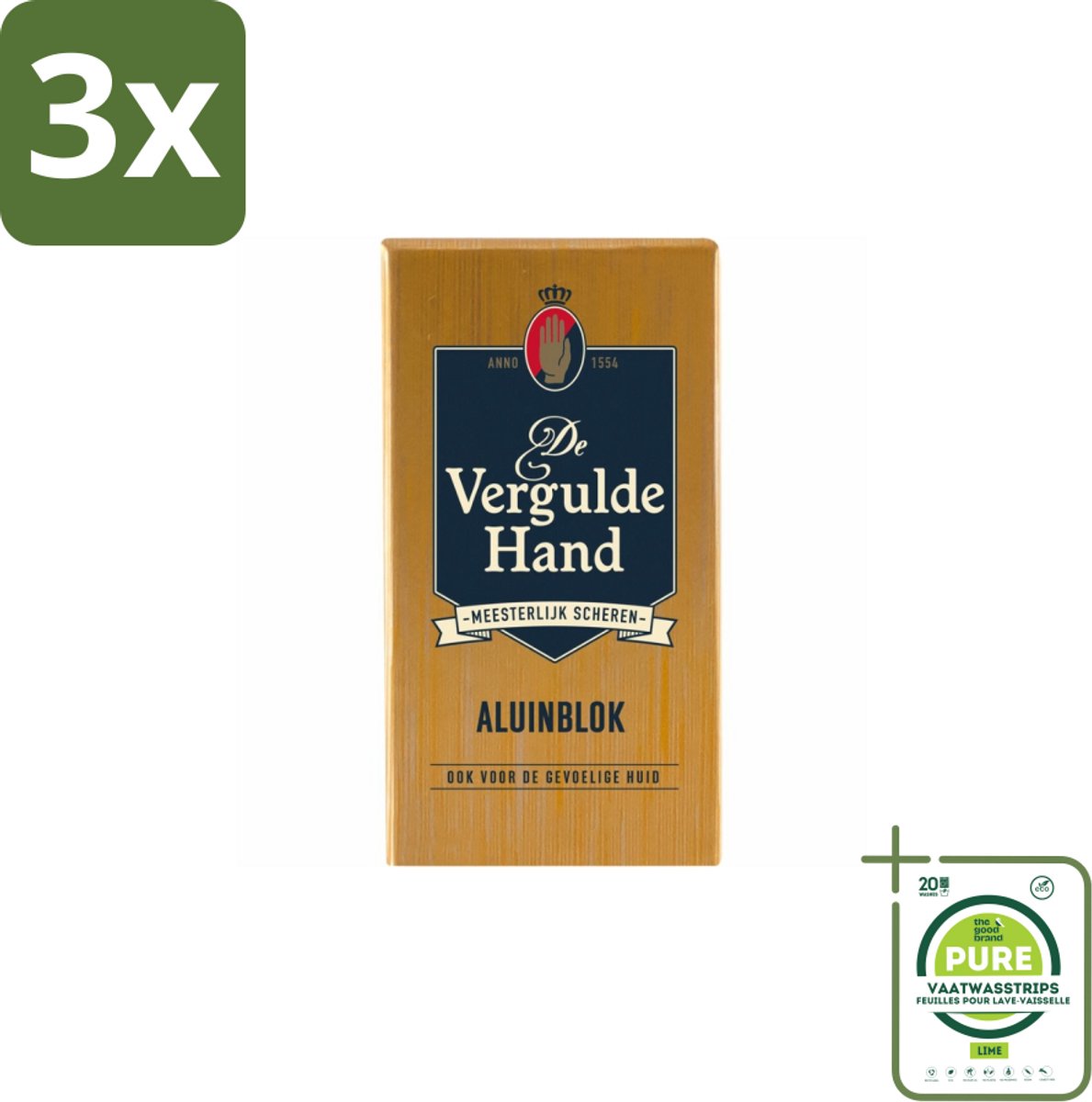 3 x Vergulde Hand - Aluinblok - 75gr - Grootverpakking - Aluminiumblok - Scheerwondje - Bloedstilstand - Huidverzorging - Scheerirritatie