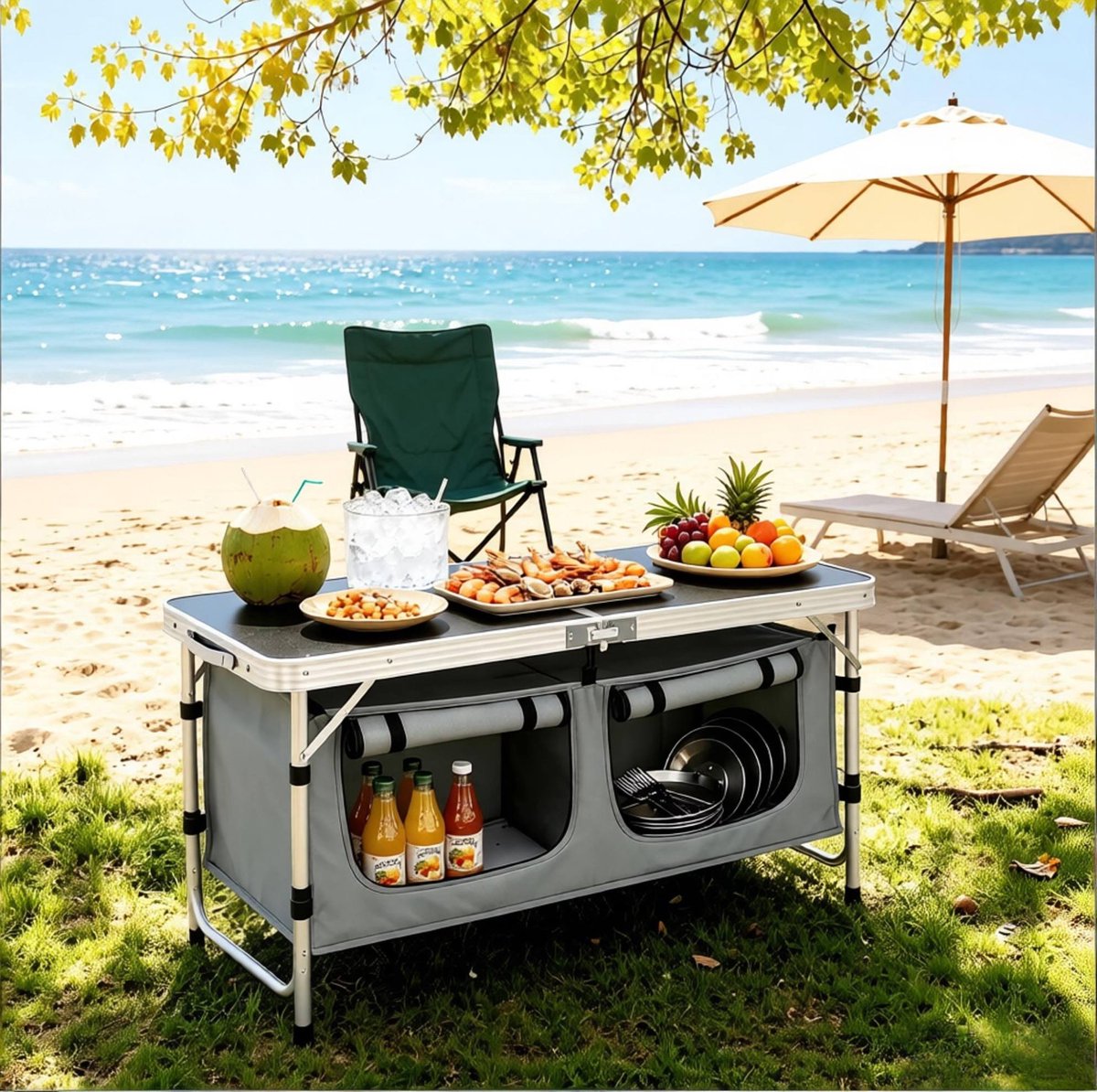 COVREO Klapbare tuintafel 120 x 47 cm zwart grijs, aluminium met opbergtas
