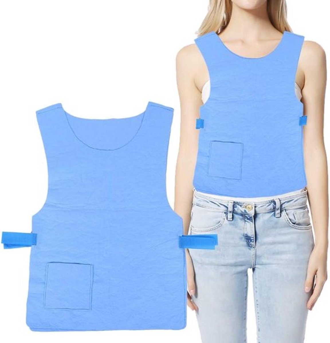 Verstelbaar Koelvest voor Zomer, Ideaal voor Buitenwerk en Hardlopen, Geschikt voor Mannen en Vrouwen, Blauw, Hoge Temperatuur Kleding
