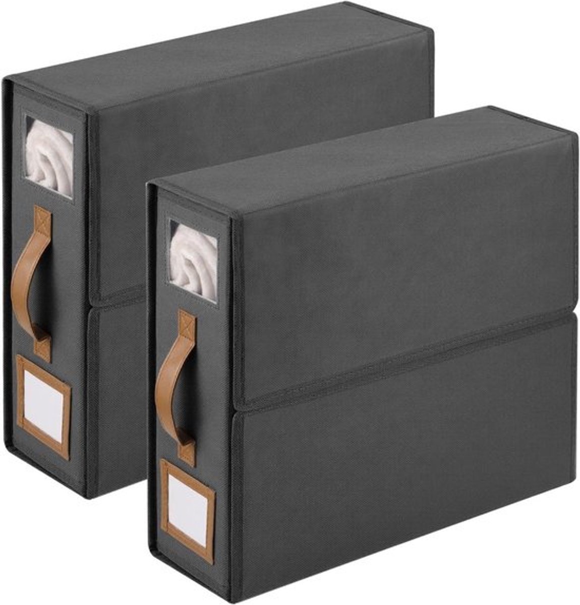 2 Stuks Bedlinnen Organizer, Vouwbare Opbergdoos met Handvat en Venster, Ideaal voor Lakens, Dekbedovertrekken en Handdoeken, Grijs, 38 x 32 x 11,5 cm