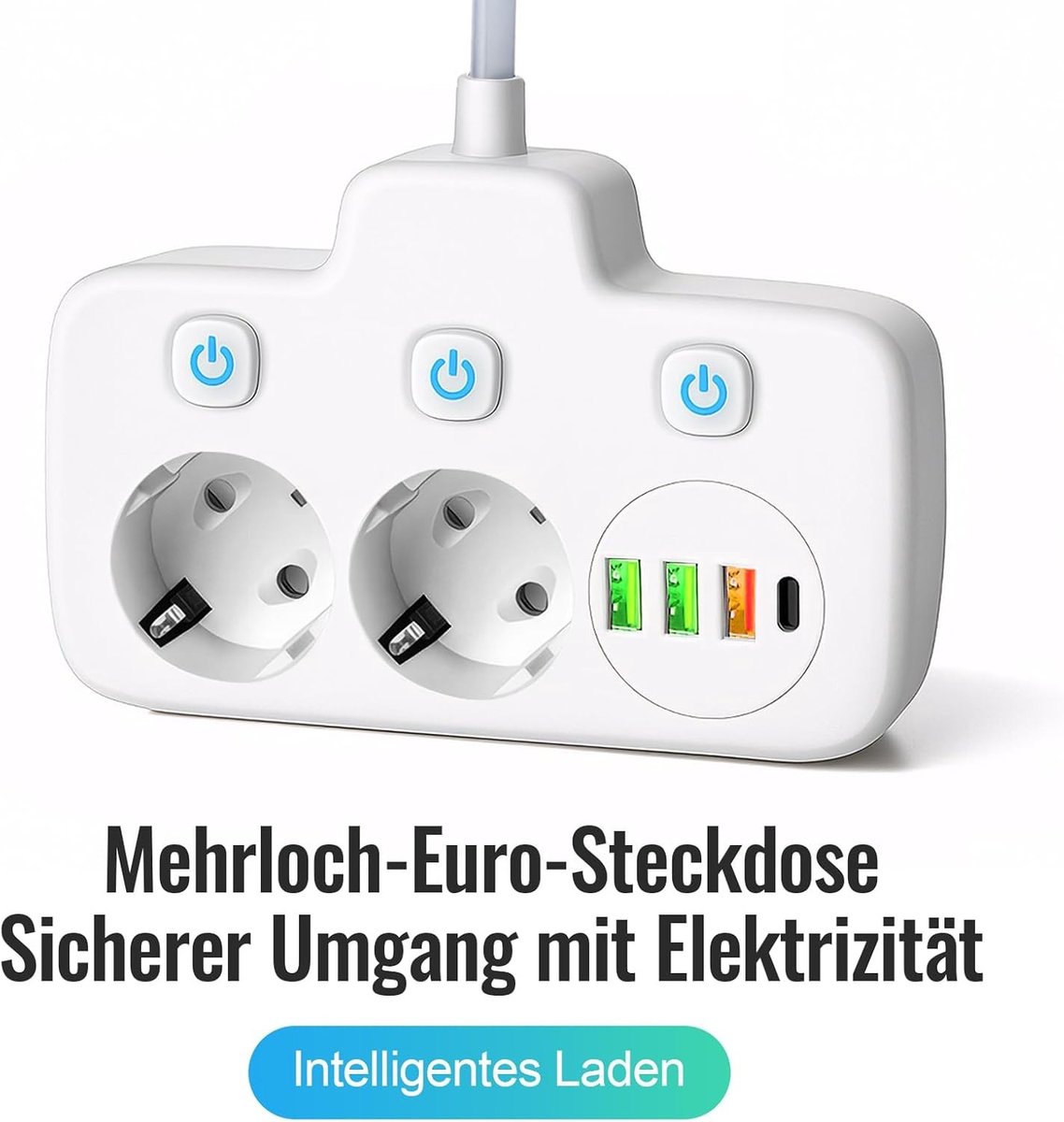 Dubbele Stekkerdoos - Wit - 6-in-1 - Met 2 Stopcontacten en 4 USB-aansluitingen - Voor Thuis en Kantoor