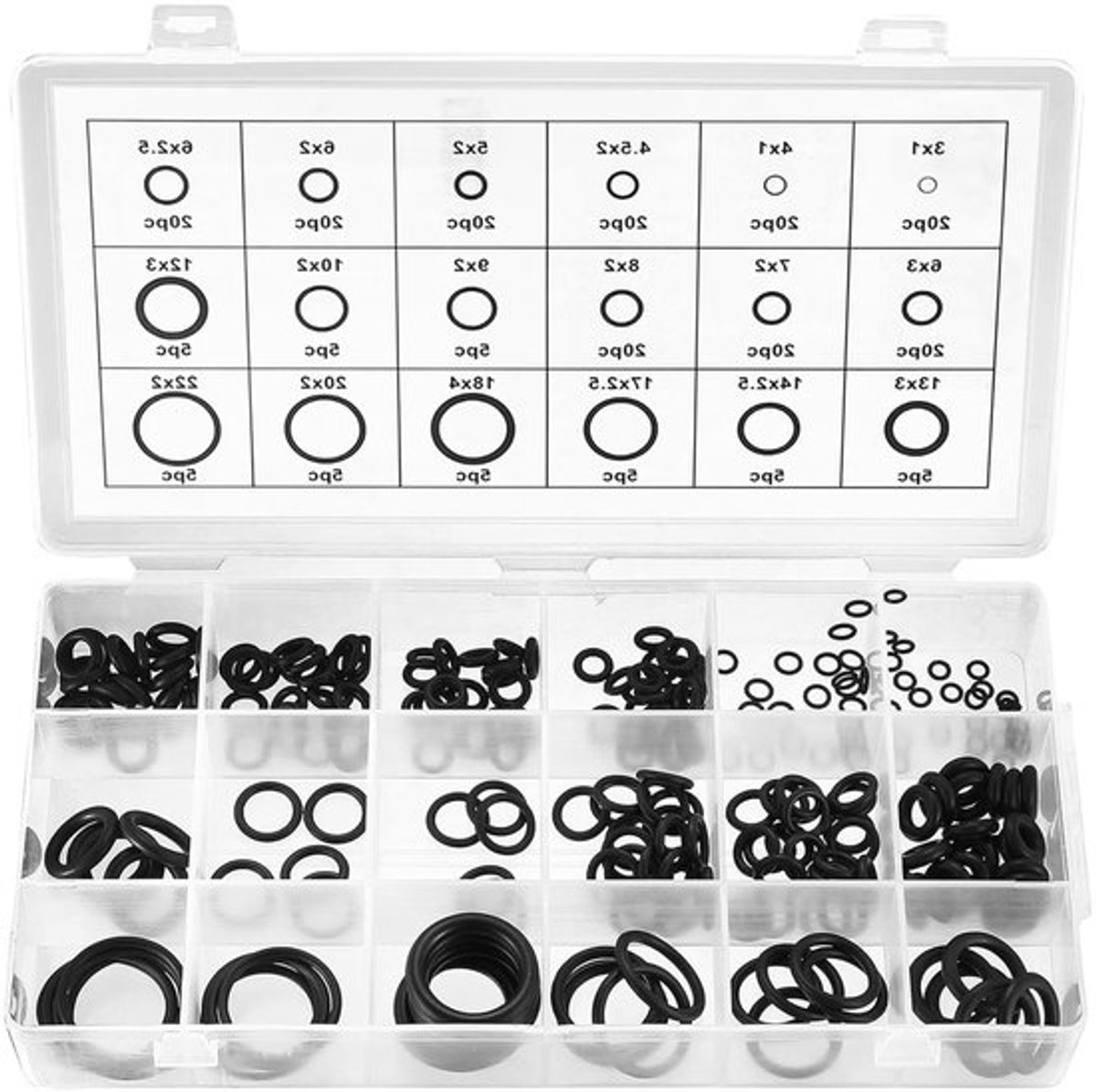 Complete O-Ring Set met 225 Stukken - NBR Rubber Sealing Ringen voor Loodgieterswerk, Hydraulica en Mechanica - Weerstand tegen Water, Olie en Extreme Temperaturen - 18 Maten Ø3-22mm