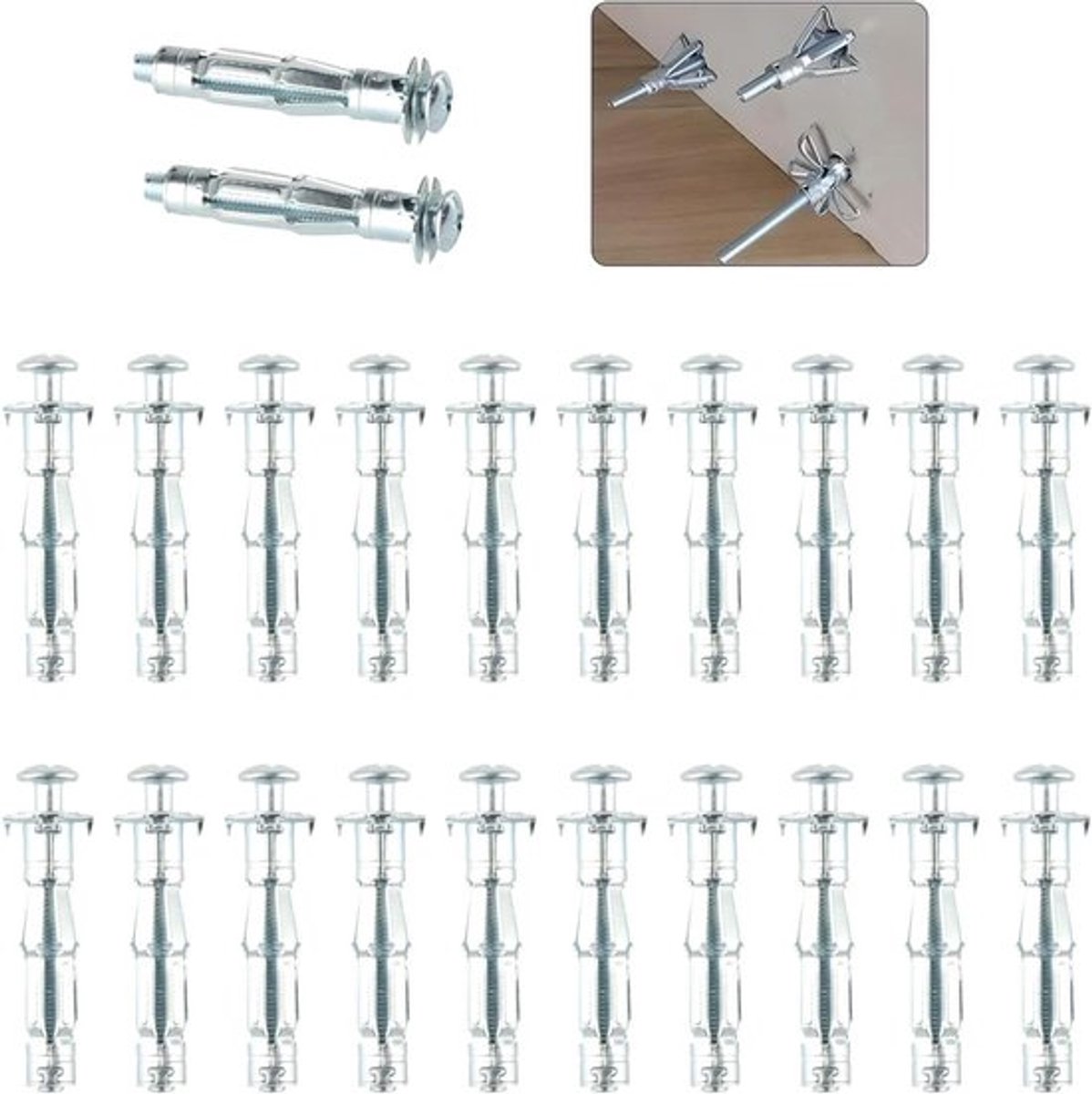 Set van 22 Holle Wandbevestigingen, Sterke Gipsplaatankers met Schroeven, M6x52mm Metaal Wandpluggen voor Betrouwbare Montage