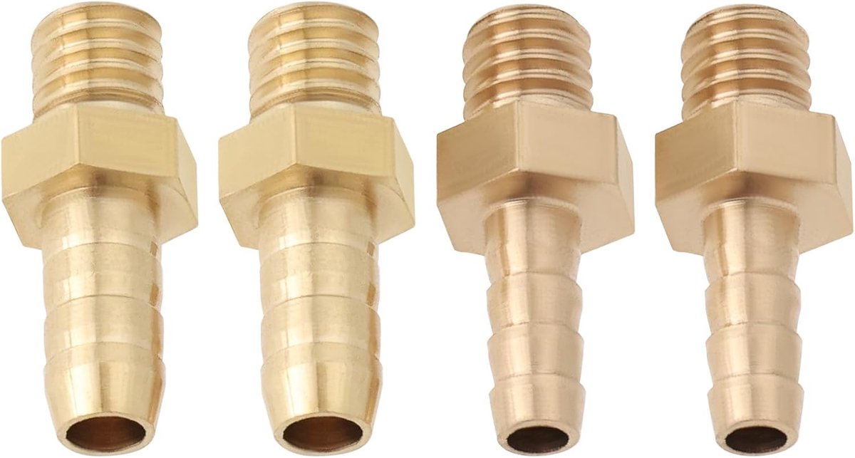 4 stuks slang-aansluiting - koper - metrische M6x1.0 - vijver zwembad - slang adapters - getande staart - mannelijke schroefdraad fitting - geschikt voor pijp - koperen model - 4mm en 5mm.