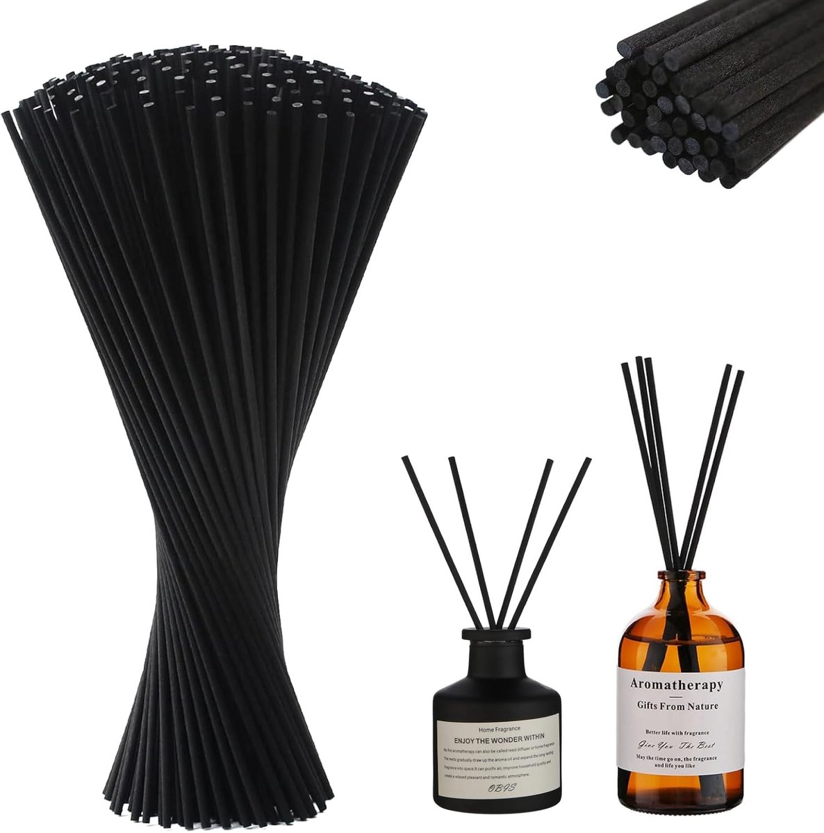 200 Stuks Korte Rietdiffuser Sticks 12", Zwarte Geursticks voor Geuroliën, Aromatherapie en Thuisgebruik