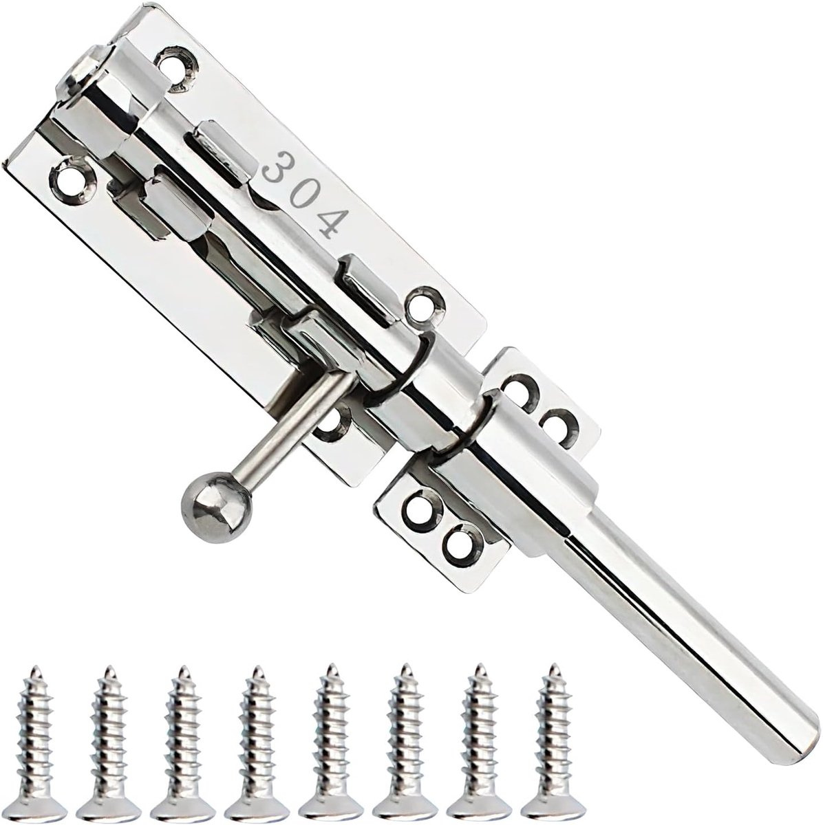 SnelShoppen - Sliding Bar 20 cm Deurslot, Rvs, Robuuste Poortsluiting met Barrel Lock, Dikke Deurgreep Bevestigingshardware voor Schuur, Kelder