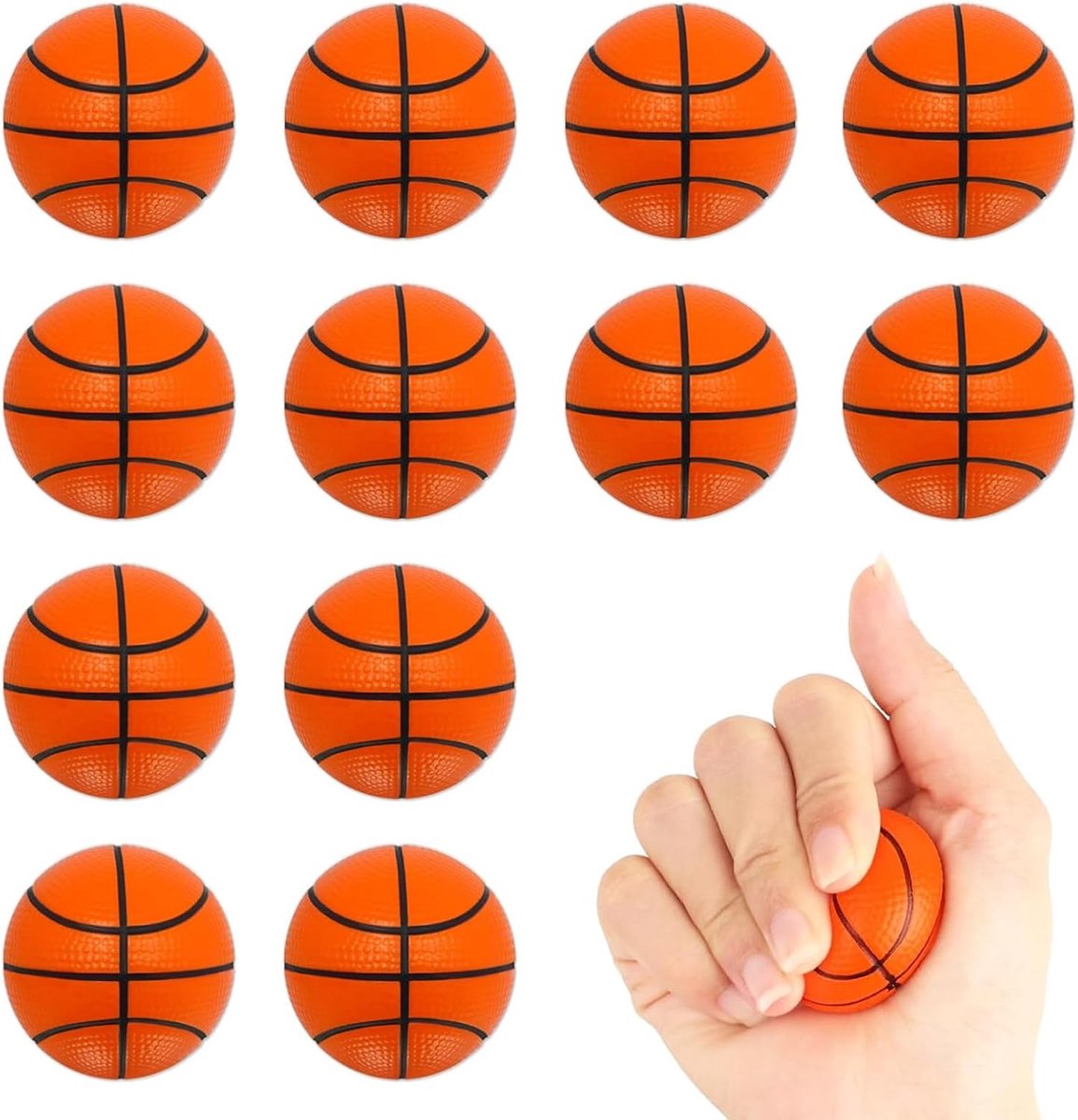 SnelShoppen - 12 stuks mini-basketballen voor kinderen, PU stressballen voor binnen en buiten, perfect voor feest en outdoor-activiteiten