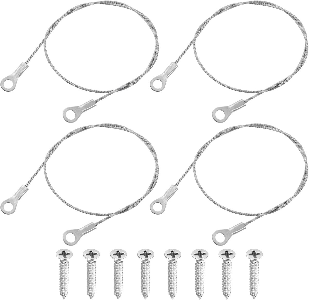 SnelShoppen - 4 stuks Lanyard Kabel 40cm x 1.5mm RVS 304, Zelftappende Schroeven voor Meubelverbindingen en Hanglampen