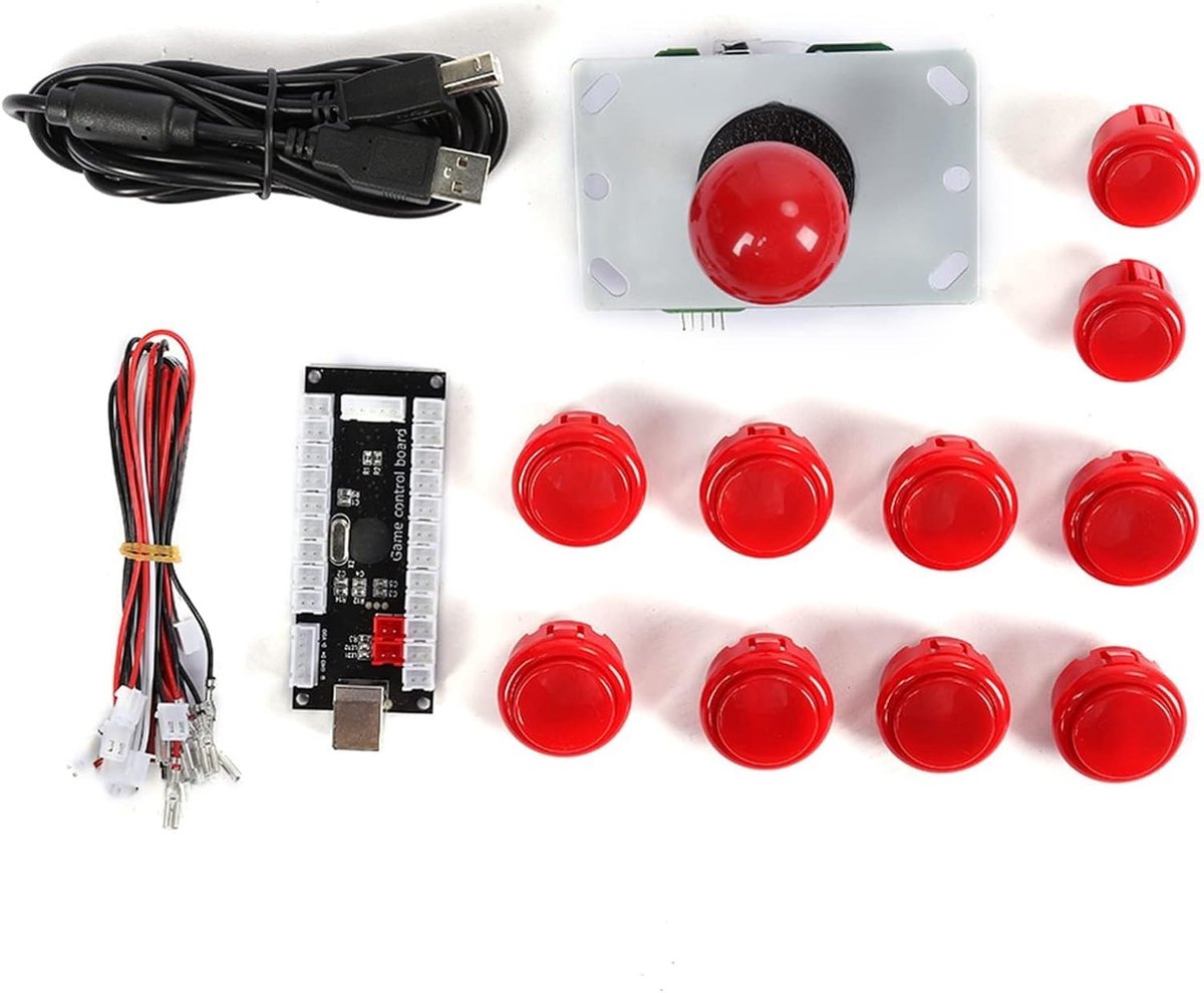 SnelShoppen - Arcade Machine met 30 Klassieke Spellen, USB Encoder voor PC, Joystick Spellen, USB Cabinet in Rood, Voor Feest en Thuisvermaak
