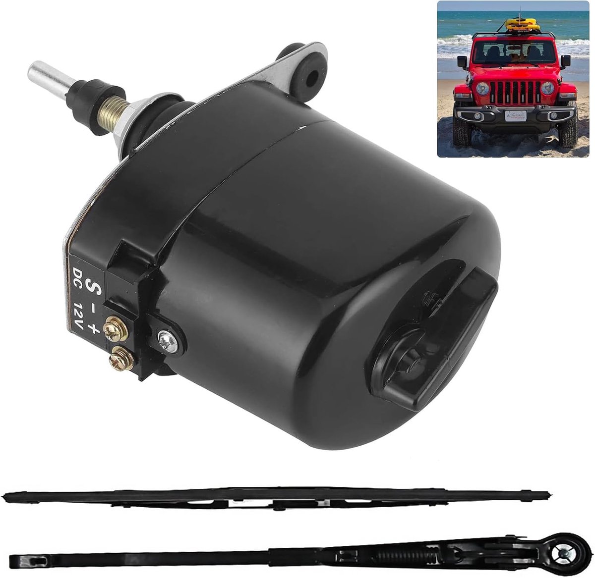 SnelShoppen - 12V Universele Voorruitwissermotor met Arm en 105° Wissers, Elektrische Wisserset voor Tractor, Boot, RV, ATV, UTV Voorruit