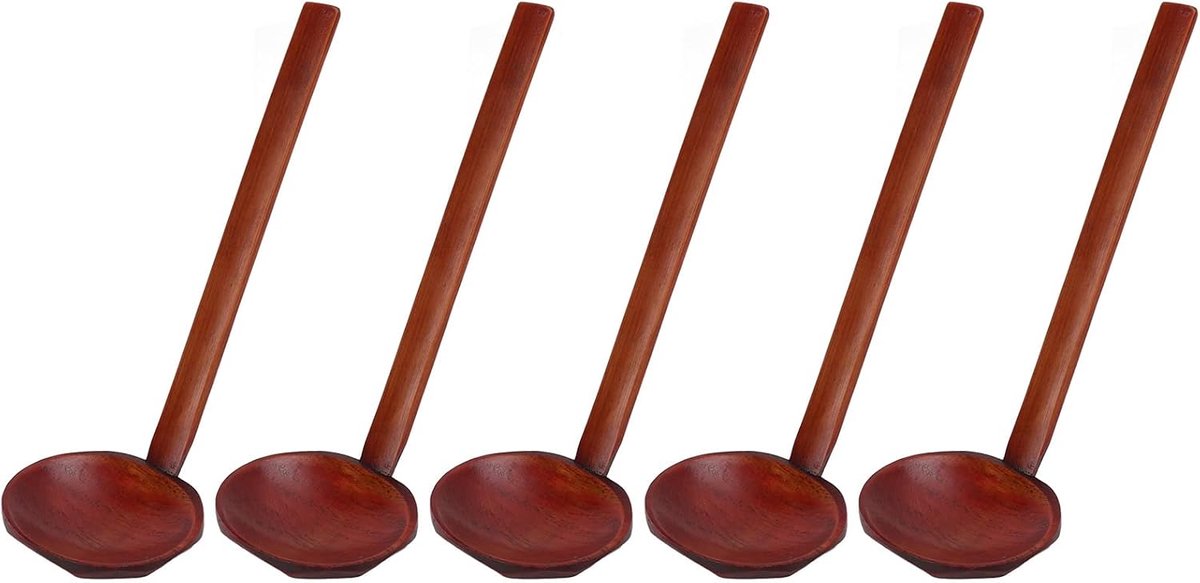 SnelShoppen - 5 Stuks Houten Lepels, Japanse Schildpad Soeplepel Ramen Mixlepel voor Thuis Keuken Koken, Duurzaam en Veilig, Handgemaakt, Non-Poreus