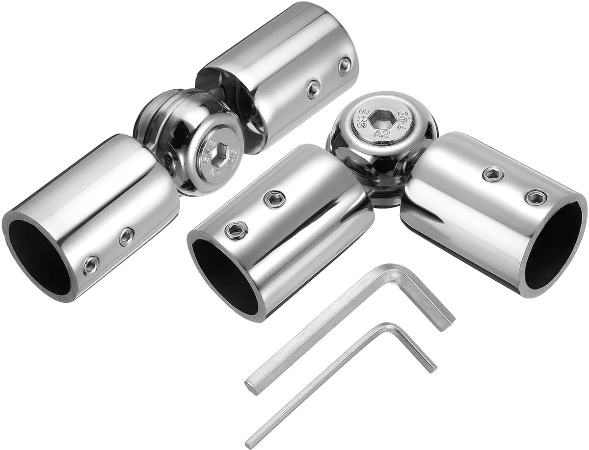 SnelShoppen - 2 Stuks Verstelbare Gordijnroede Hoekverbinders 19mm ID RVS 304 Hoekstuk Hinge Raamverbinder Hex Sleutel voor 1 Inch Erkerraam Tent, Zil