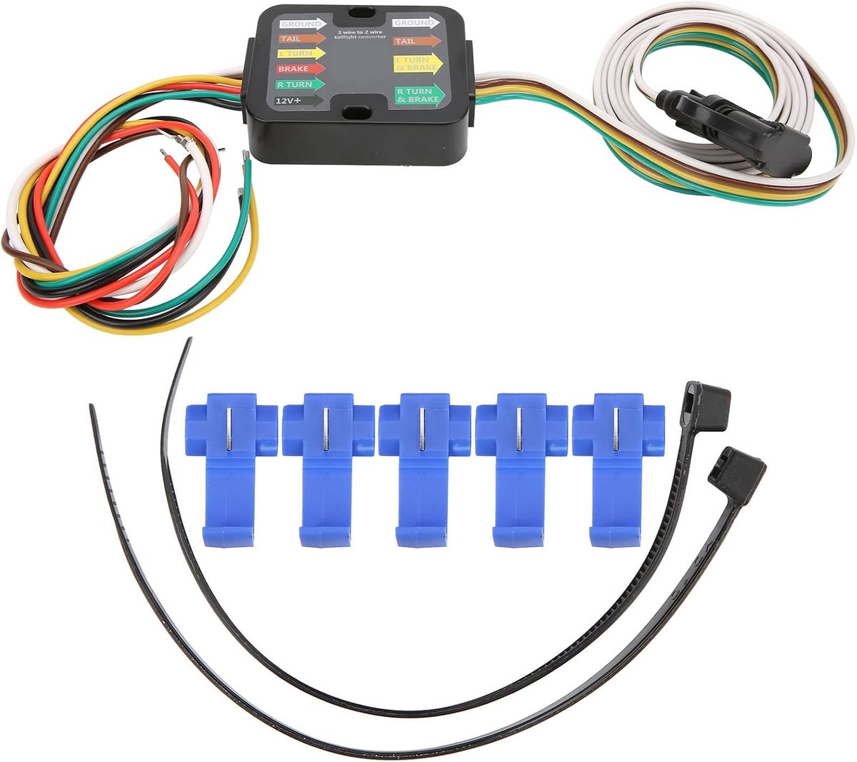 SnelShoppen - Powered 3 naar 2 Draad Trailer Achterlicht Converter, LED Compatibel met 60 Inch Bedrading voor Vlak Trekken in Camper