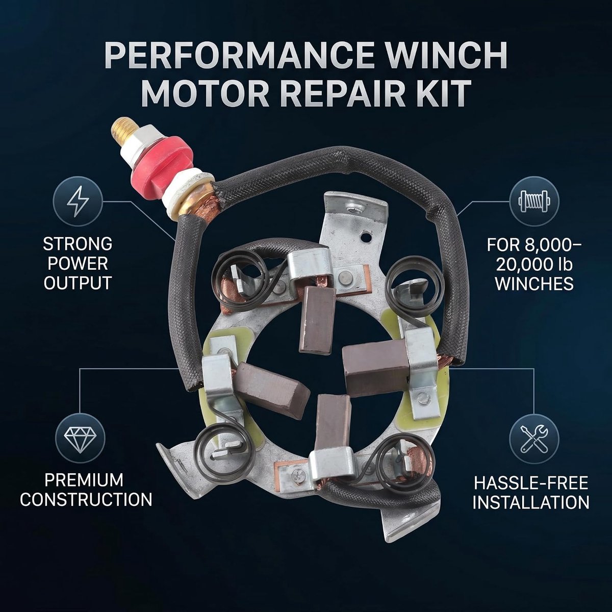 SnelShoppen - ATV Winch Motor Carbon Borstels, 45mm Boringen, Starter Carbon Borstel Houder Herstelset voor 8000-20000lb 4X4 ATV Winch