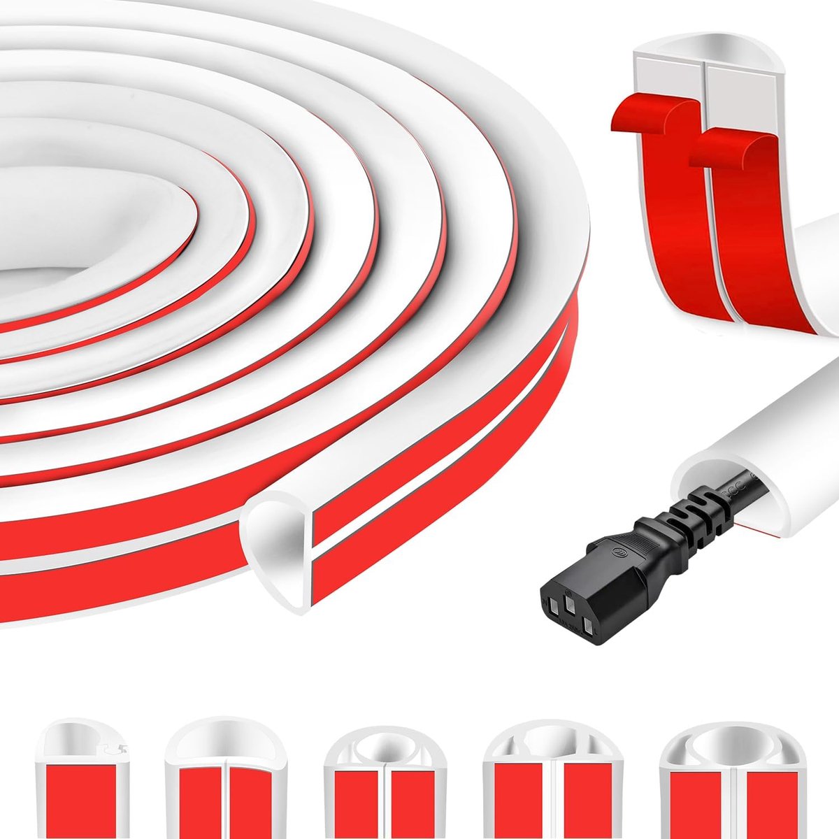 SnelShoppen - Zelfklevende Kabelgoot Wit, Flexibele Kabelafdekking 2m, D15mm, Semicirculair Kabelkanaal voor Vloer en Wand, PVC Kabelbescherming