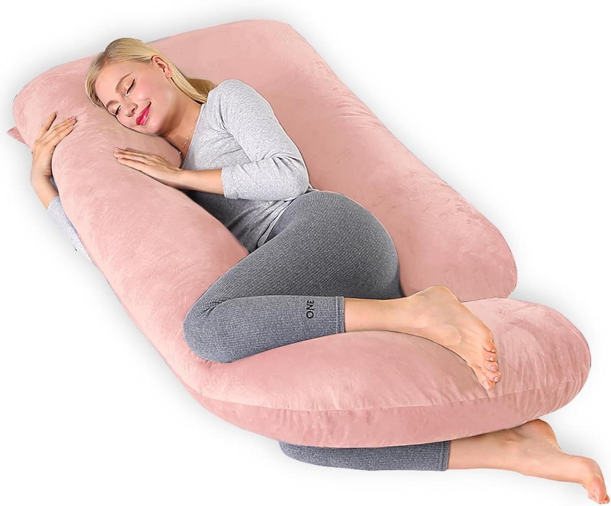 Zwangerschapskussen J-vorm - Comfortkussen Lichaamskussen - Ontspannen Slapen - XXL Afmeting - 180 x 70 cm - Lichtroze
