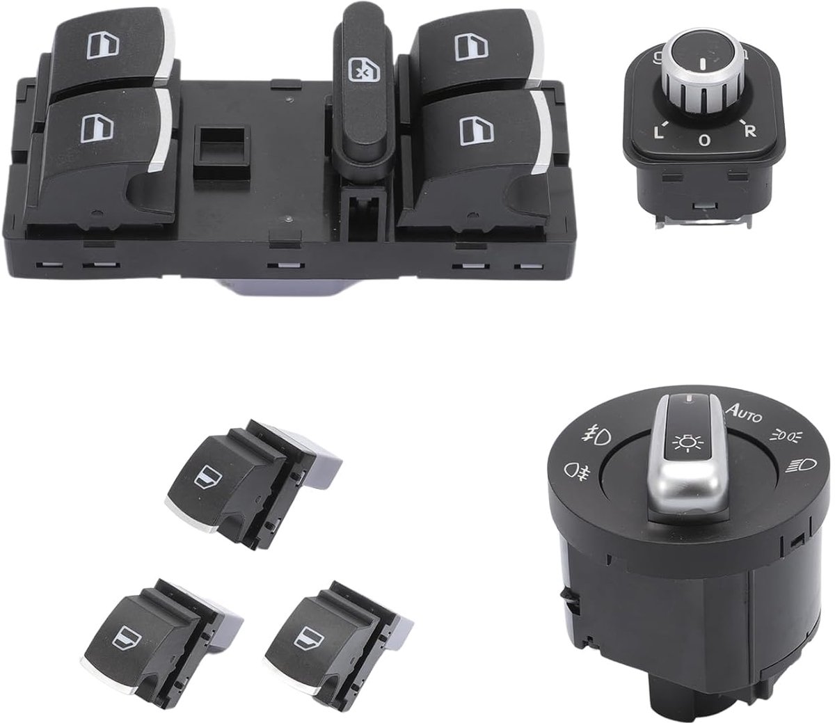 SnelShoppen - 6-delige Raamregulator Schakelaar Set 5ND959857 5ND941431B 5ND959565B 5ND959855 Verlichting Schakelaar Raam Spiegel Set voor Golf 5 6 GT