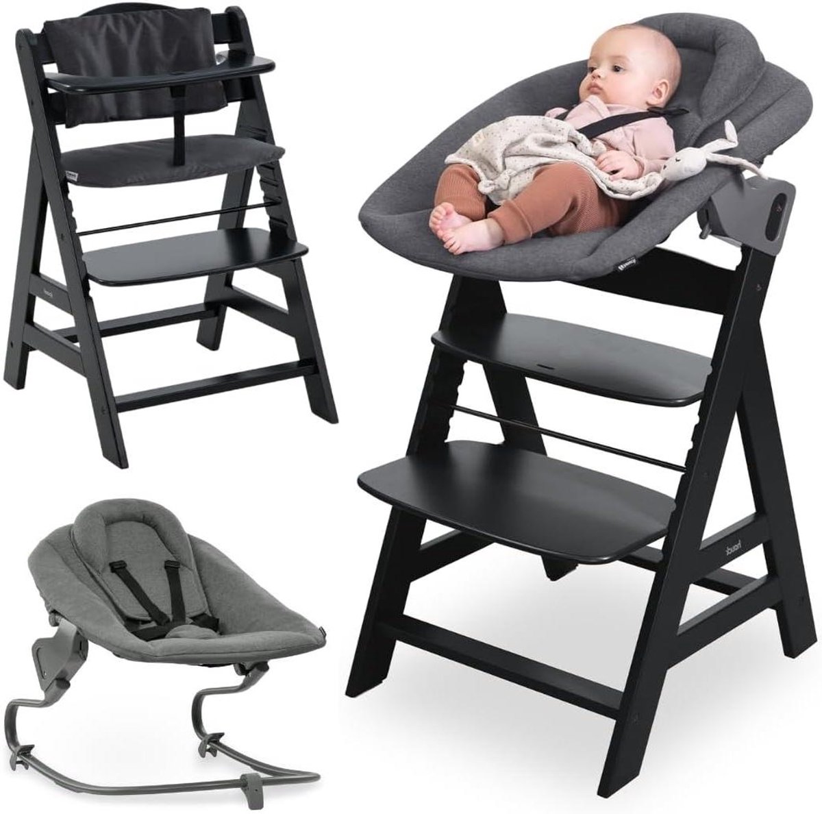 Kinderstoel Set - Baby eetstoel - Vanaf geboorte - Verstelbare rugleuning - 56 x 48 x 80 cm - Zwart