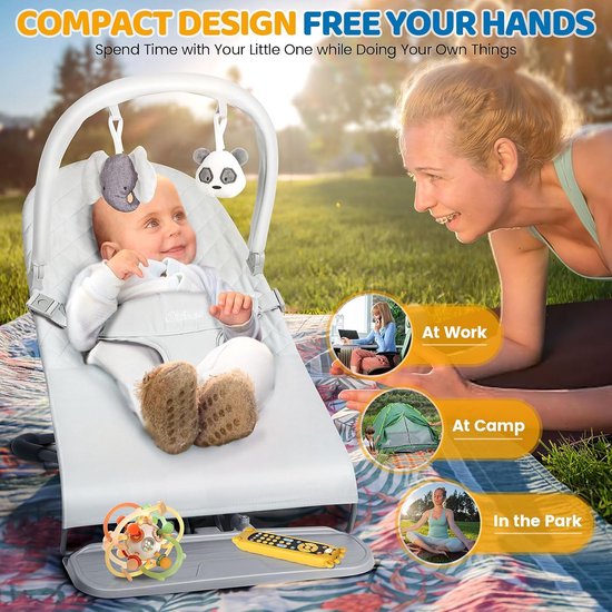 Baby wipstoel - Schommelbank - Ontspannen en spelen - Inclusief speelgoed - Tot 9kg - Grijs — afbeelding 2