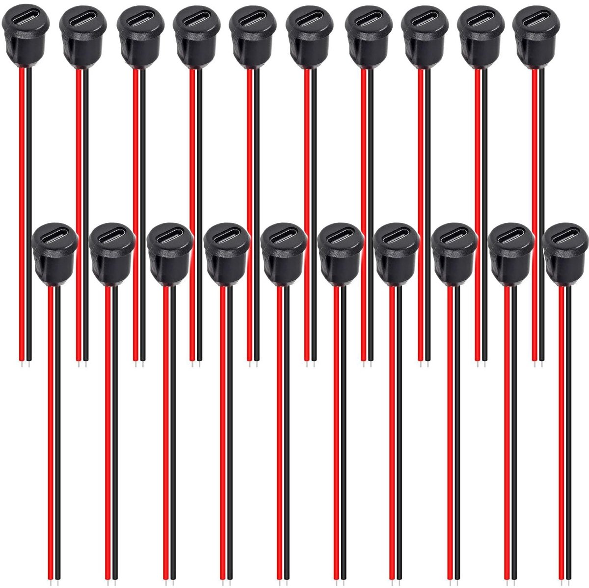SnelShoppen - 20 Stuks USB-C Bus 2-Draad Inbouw Type C Connector, 2-Pin USB Flush Socket met Snap Nut Beugel voor Snelladen en Paneelmontage