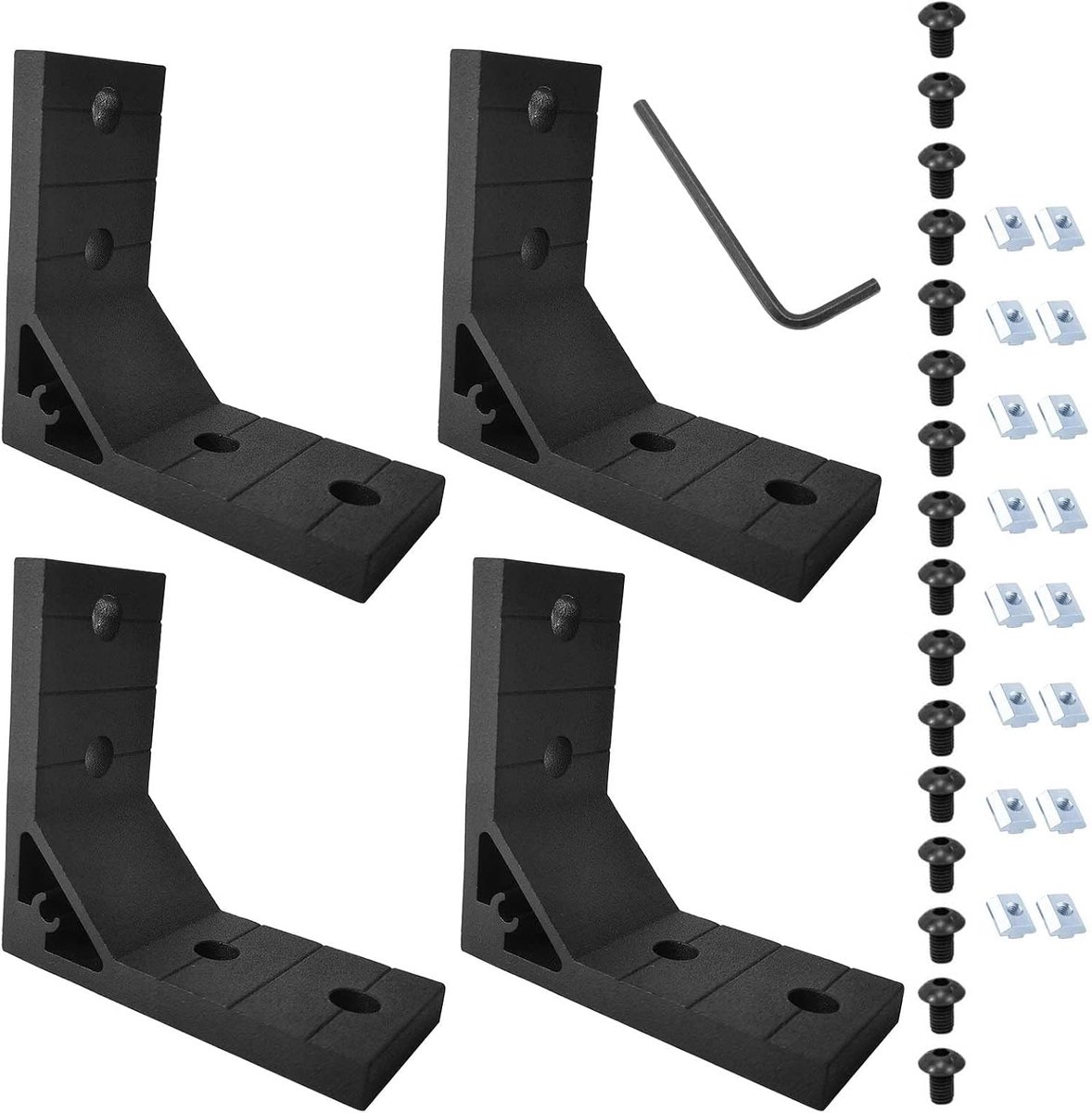 SnelShoppen - 4 Stuks Zwarte 4040 Hoekbeugels Set met 16 Stuks M8 T-Gleufmoeren, 16 Stuks M8 x 18mm Zeskantbouten en 1 Stuk M5 Inbussleutel voor 2020
