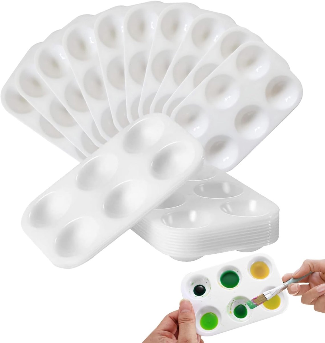 SnelShoppen - 10 Kleurentablet-Paletten Aquarelpalet Mini-Palet Kunststof Schilderij Rechthoekig Kunststof Lak-Palet Voor Schilderen (6 Putjes)