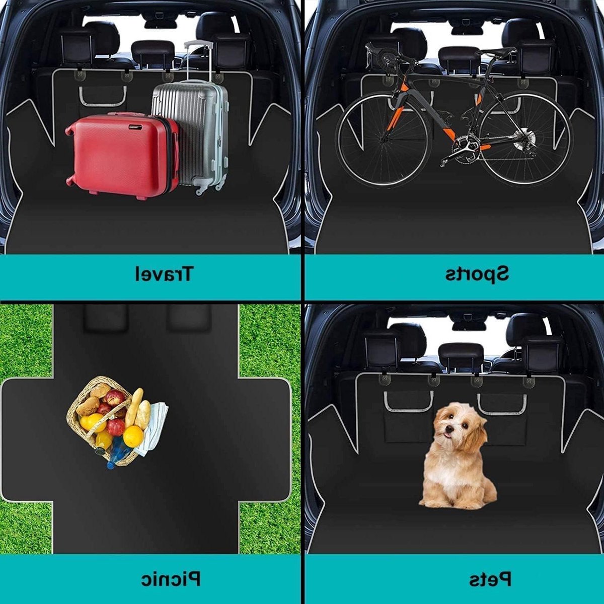 Honden Autostoelhoes - Autobak Beschermhoes - Hond Vervoeren - Zijbescherming - 100 cm - Zwart
