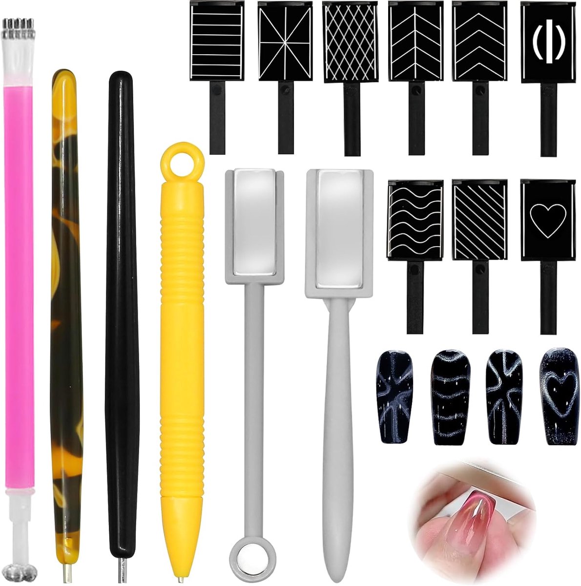 SnelShoppen - 15-delige Cat Eye Nagel Magnet Set, Cat Eyes, Gel Magnet voor Nagels, Dubbelzijdige Nageltool Accessoires, Magneten voor Nagels