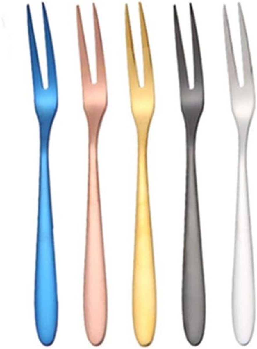 Roestvrijstalen fruitvork - Zilver - 130 x 90 mm - Herbruikbare Dessertvorken - Voor Fruit en Taart