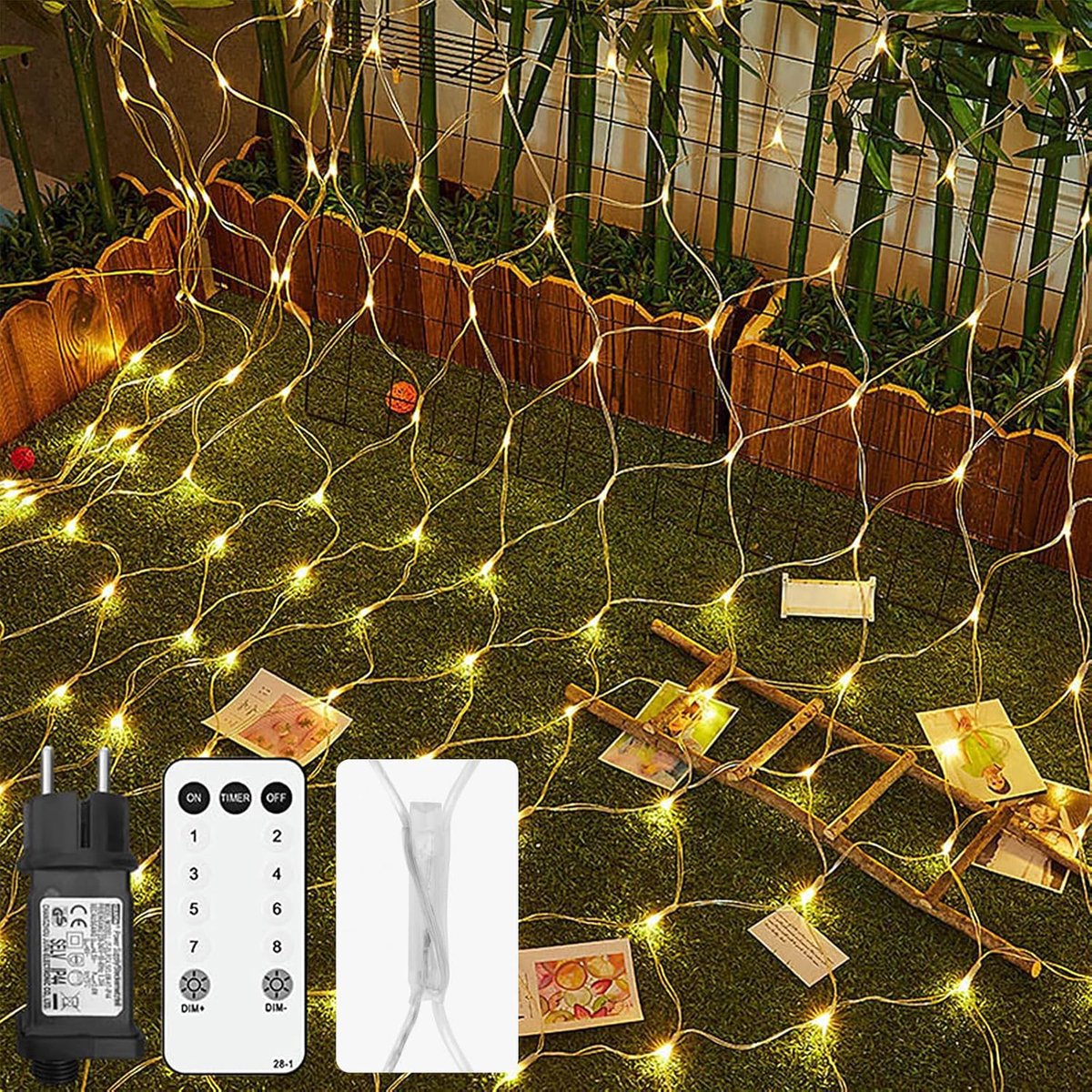 SnelShoppen - Outdoor Fairy Lights 3 x 2 m 200 LED Lichtgordijn met Stekker Warm Wit IP44 Waterdicht Afstandsbediening Timer 8 Modi voor Tuin, Balkon,