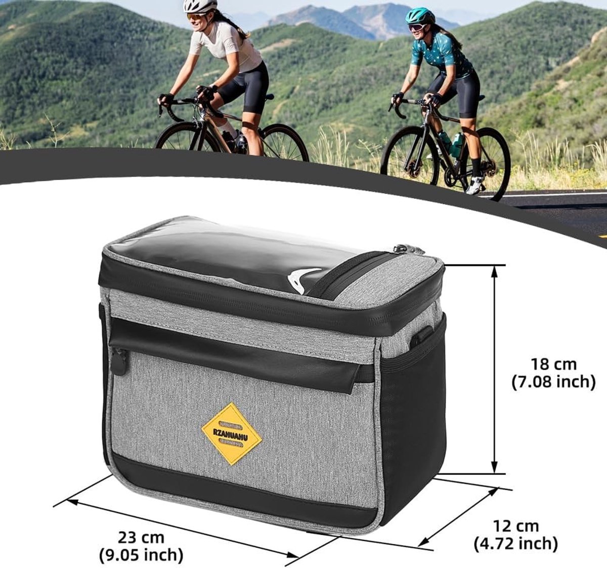 Fietsstuurtas - Zwart - 23 x 12 x 18 cm - Waterdichte Fietstas met Lampenophangpunt - Voor Elektrische Fietsen en Mountainbikes