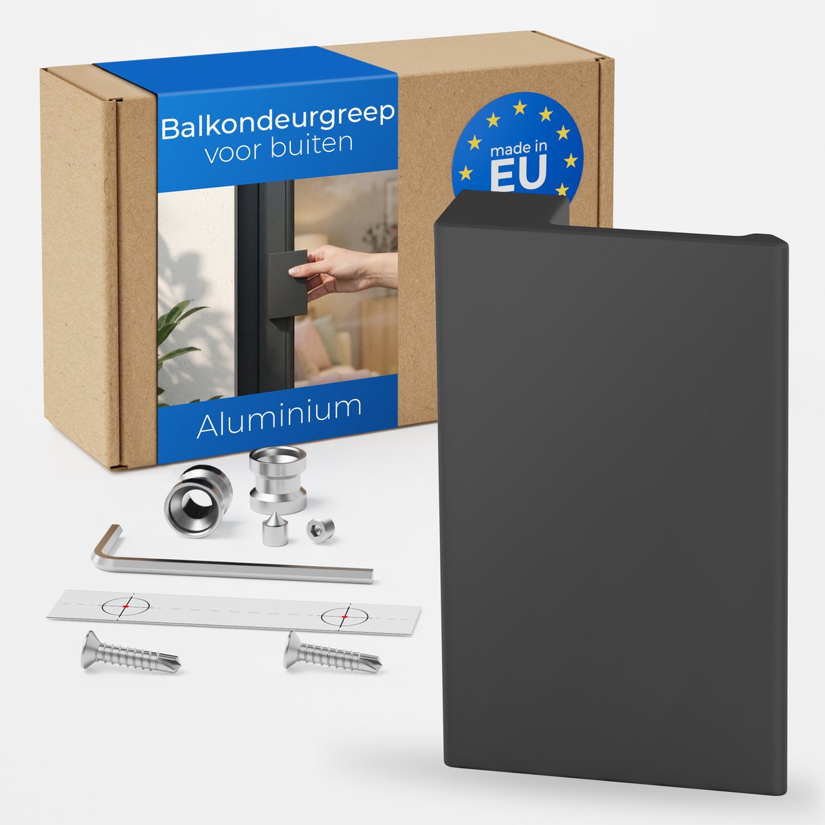Premium Aluminium Balkondeurgreep KUBO Antraciet – Buitengreep voor Balkondeur, Terrasdeurgreep, Vierkant, Vervangingsgreep, Geëxtrudeerd Aluminium