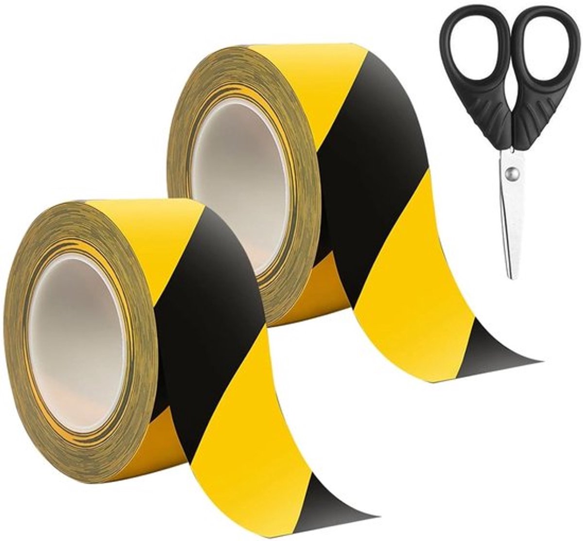 Geel Zwarte Plakband 33 m x 5 cm - Waterdichte Veiligheidstape, Markeringstape en Sealing Tape voor Auto's en Buitengebruik met Schaar