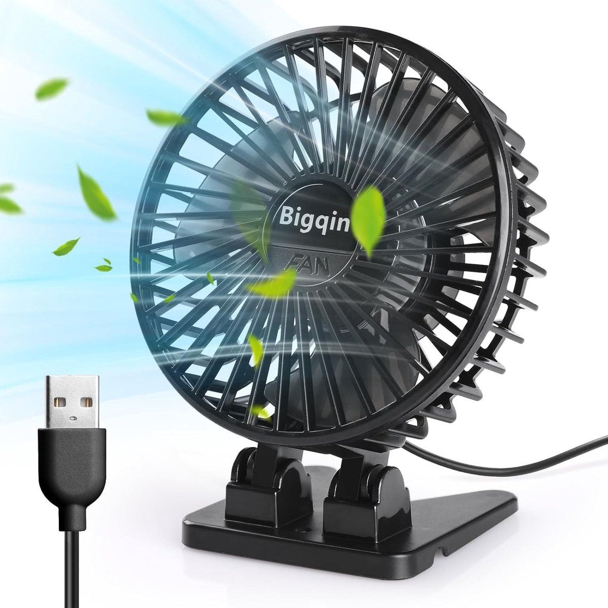 Mini USB Bureauventilator - Zwart - 12,5 x 10,5 x 4 cm - Krachtige Tafelventilator met 3 Snelheden - Voor Thuis en Op Kantoor