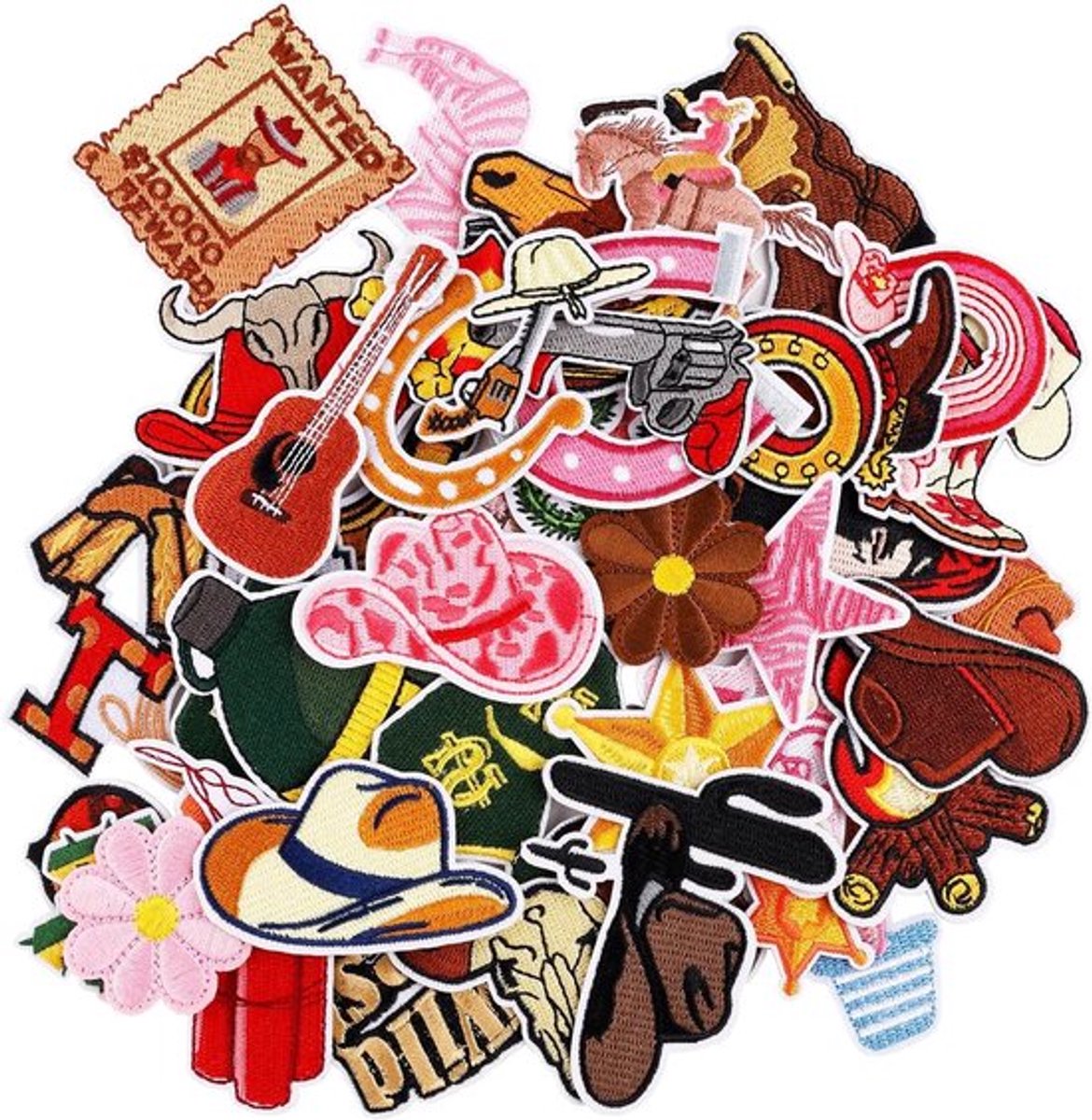 45 Stuks Cowboy Naai Patches, Vintage Borduurapplicaties voor Kleding, Rugzakken en Jassen