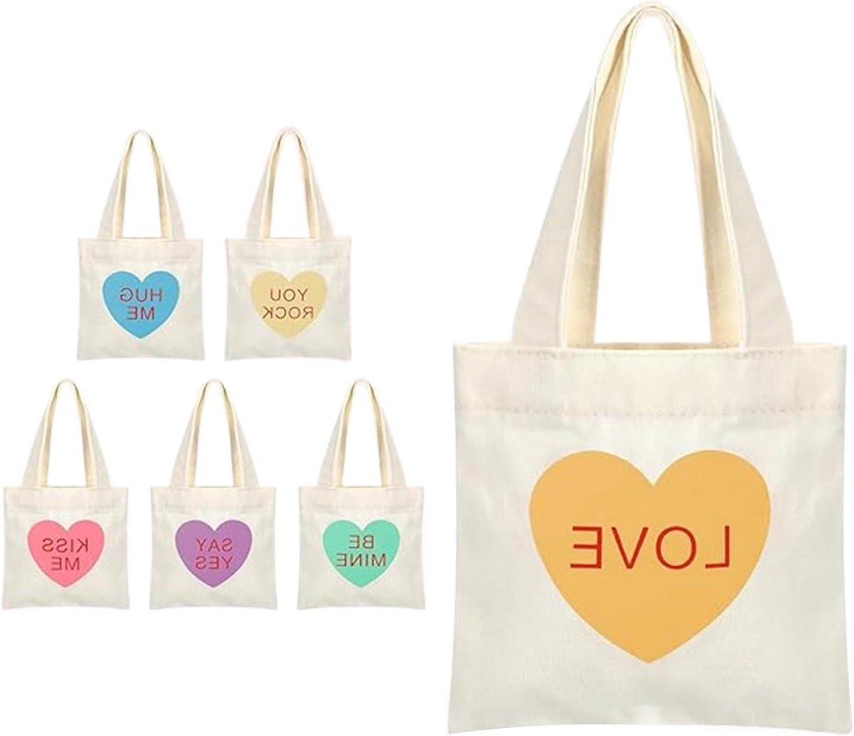 Draagtas Vrouwen - Handtas Linnen - Valentijnsdag Cadeau - Hartmotief - 16 x 16 cm - Niet gespecificeerd